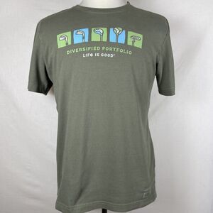 Life Is Good Shirt Men's M Diversified Portfolio Golf Clubs Graphic Tee Green